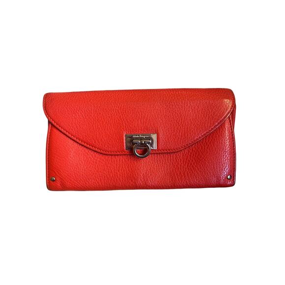 Salvatore Ferragamo Orange Leather Long Wallet